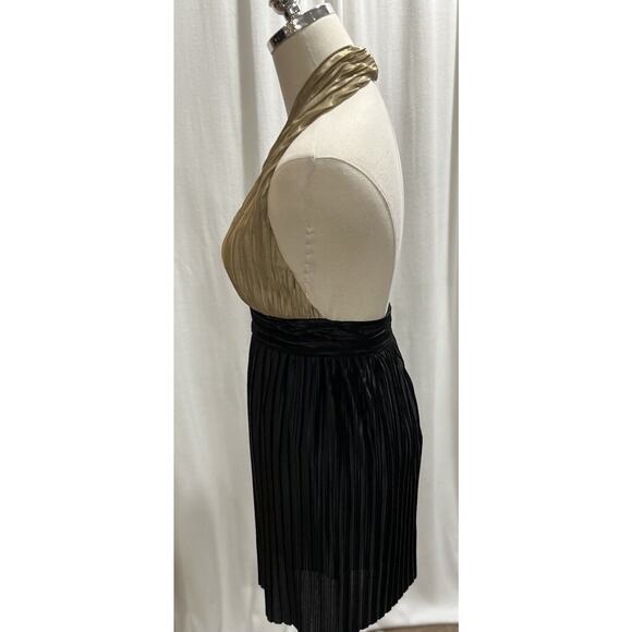 STELLA & JAMIE NEW NWT Black and Champagne Pleated Halter Open Back Dress Small - Picture 11 of 16